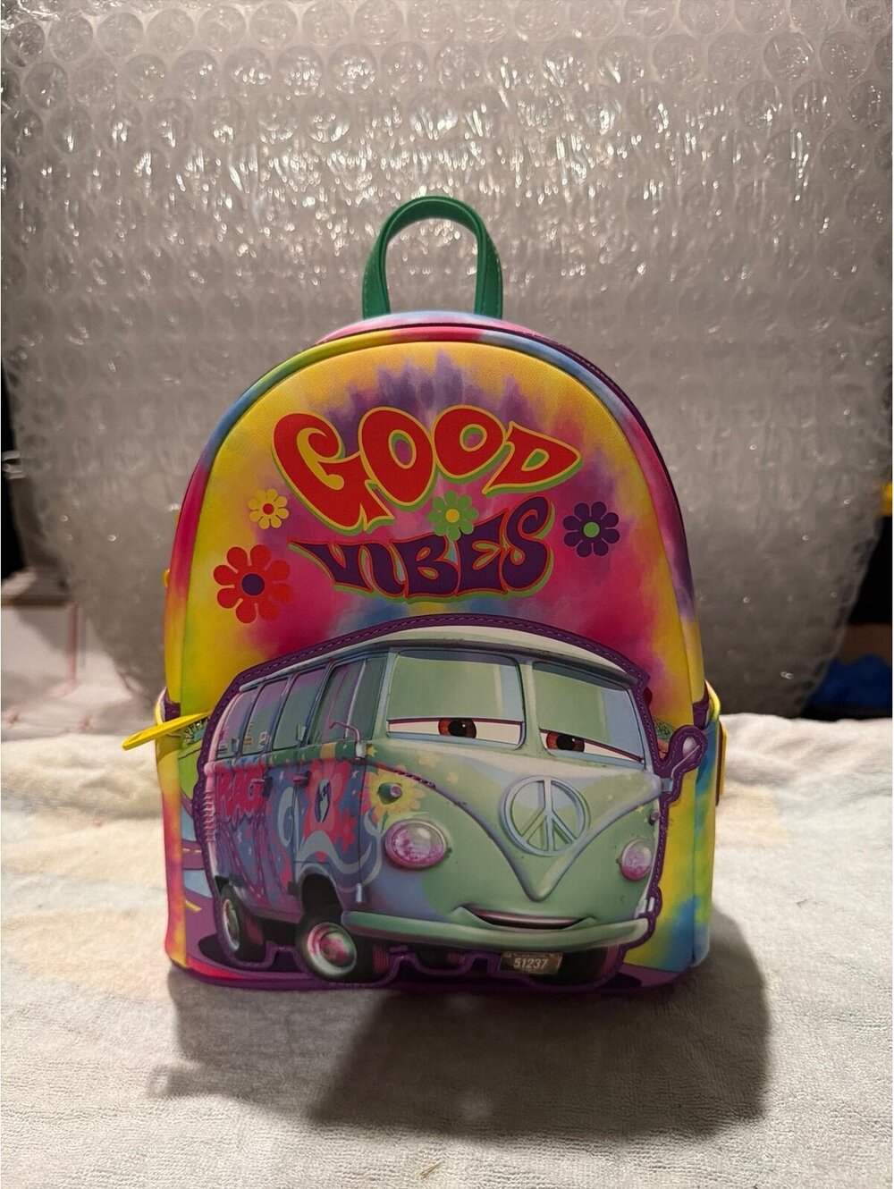 Loungefly Pixar Cars Fillmore Tie-Dye Good Vibes Backpack NWT